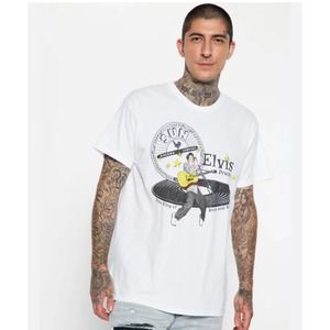 Sun Record x Elvis Presley The King of Rock And Roll Men's White T-Shirt